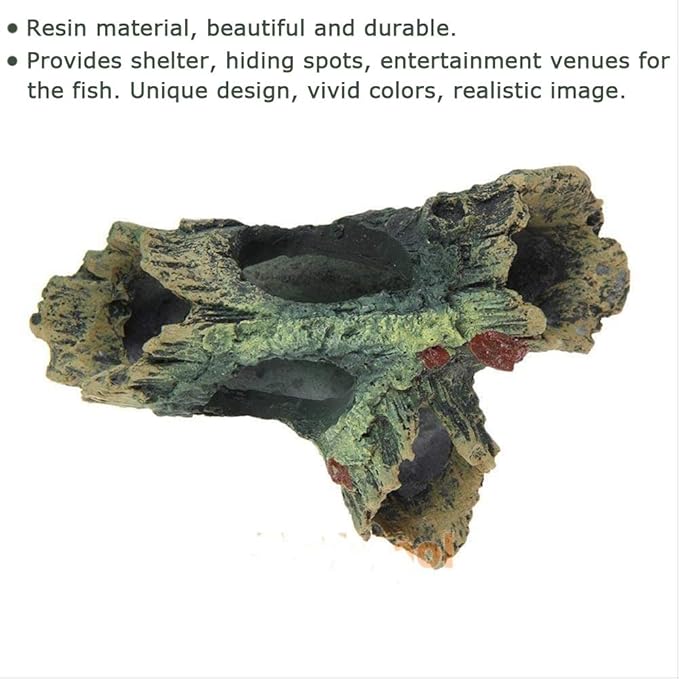 Tfwadmx Decaying Trunk Aquarium Ornament, Betta Fish Hideout - Small Resin Aquarium Decoration Log with Holes & Caves