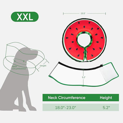 Raised Inflatable Dog Cone After Surgery - Adjustable Recovery Donut Collar with Neck Strap and Removable Anti-Licking Shield - Soft Dog Cone Alternative for Small Medium Large Dogs (Watermelon,XXL)