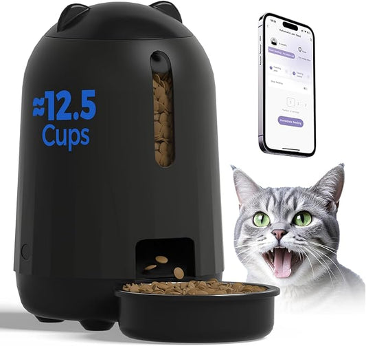 PAPIFEED Automatic Cat Feeder with App Control, 2.4G WiFi Auto Cat Food Dispenser, 3L Cat Feeder Automatic with Dual Power Supply, Easy-Clean Design for Cats & Small Dogs (Black)