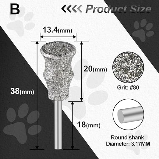 Diamond Dog Nail Grinder Bits - FOCSTOL Diamond Rotory Bit for Dogs&Pets, 2pcs 1/8'' Rotary Nail Grinder Bits for Animals Nail Care (Type B)