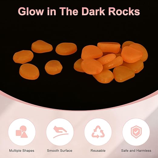 50-Pack Glow in The Dark Rocks, 1.77" Resin Outdoor Garden Decorations Luminous Pebbles Stones for Garden Plants/Aquarium/Backyard Path, Aquarium Gravel [Red]