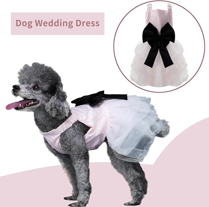 Dog Dress,Pet Wedding Dress Princess Formal Tutu Skirt with Bowknot,Puppy Birthday Party Outfit Apparel Girl for Small Dogs Cats (Pink, Medium)
