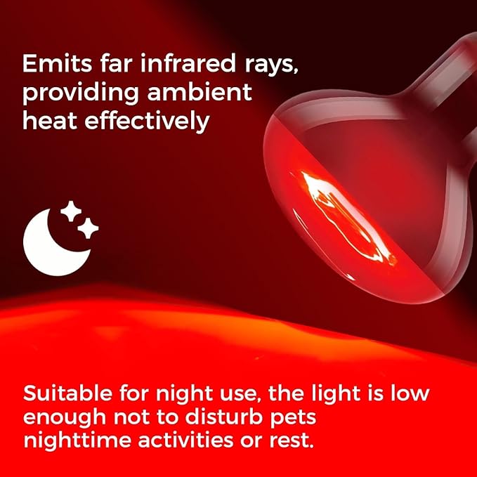 MISDOOD Red Reptile Heat Lamp Bulb 100W, Infrared Heat Emitter Red Heat Lamp for Reptile Amphibian, Infrared Basking Spot Light Bulb 2PCS