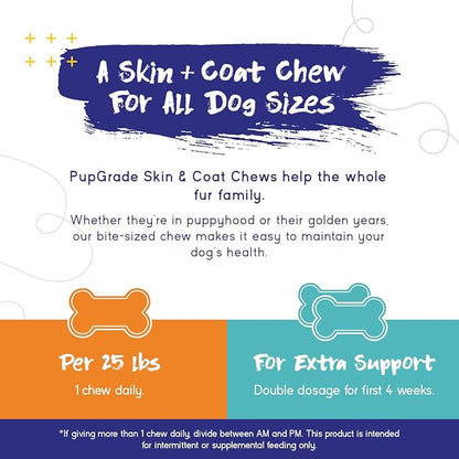 PupGrade Skin & Coat Soft Chew Supplement for Dogs – Supports Healthy Skin, Coat, and Immune Function - Rich in Natural Fish Oil, Omega Fatty Acids, and Vitamins – 360 Soft Chews