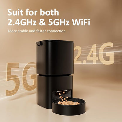 DUDUPET Automatic Cat Feeder 5G WiFi, Automatic Pet Feeder with APP Remote Control, 5L Cat Dry Food Dispenser Dual Power,10 Meals Programmable 1-15 Portion Control Auto Dog Feeders for Cats,Puppy
