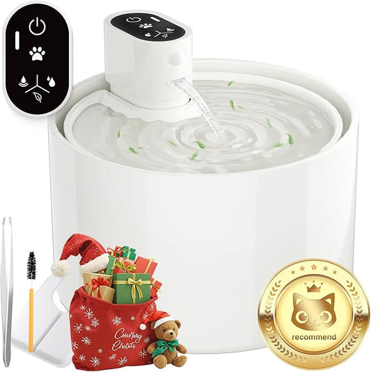 Ceramic Cat Water Fountain,Cat Water Fountain Cordless Sensor Automatic with Ultra-Quiet Pump for Cats, Dogs, Multiple Pets
