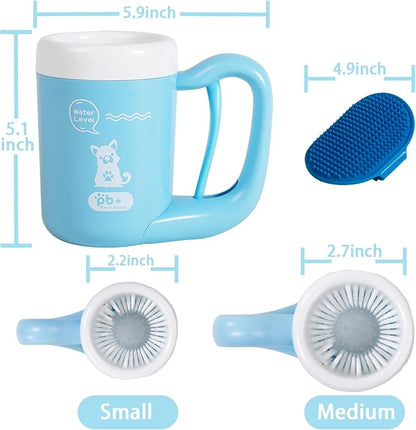 Small Pet Paw Cleaner Cup - Easy Press Design Dog Foot Washer with Soft Massage Brush & Absorbent Towel - Reusable Durable Paw Cleaning Cup for Dogs Cats, Easy to Clean Handheld Bath Tool