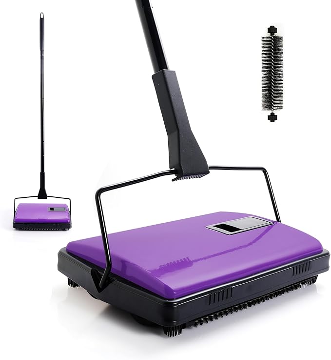 Yocada Carpet Sweeper Cleaner Manual Household Sweeper for Home Office Low&Undercoat Carpets Rugs Pet Hair Dust Scraps Paper Small Rubbish Cleaning with a Brush 48.03"