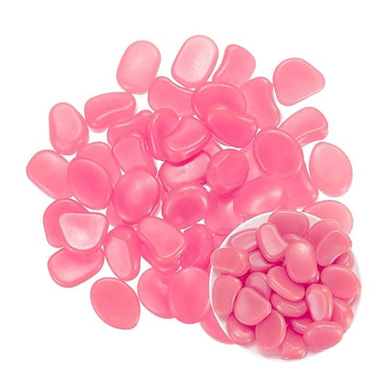 50-Pack Glow in The Dark Rocks, 1.77" Resin Outdoor Garden Decorations Luminous Pebbles Stones for Garden Plants/Aquarium/Backyard Path, Aquarium Gravel [Pink]