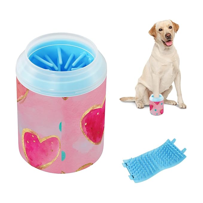 Dog Paw Cleaner Mudbuster Dog Foot Washer for Small Medium Large Dogs Cats Premium Pet Supplies Valentines Hearts Dots Pink