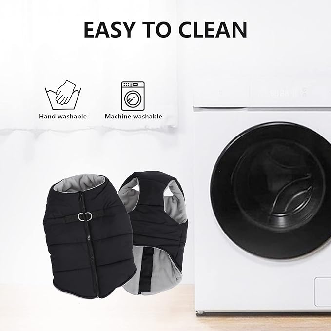 Geyecete Dog Bulldog Clothes Dog Cotton Padded Coat Thick Winter Warm Vest Waistcoat Cold Weather Jacket Clothing for French Bulldog Coat-Black-S