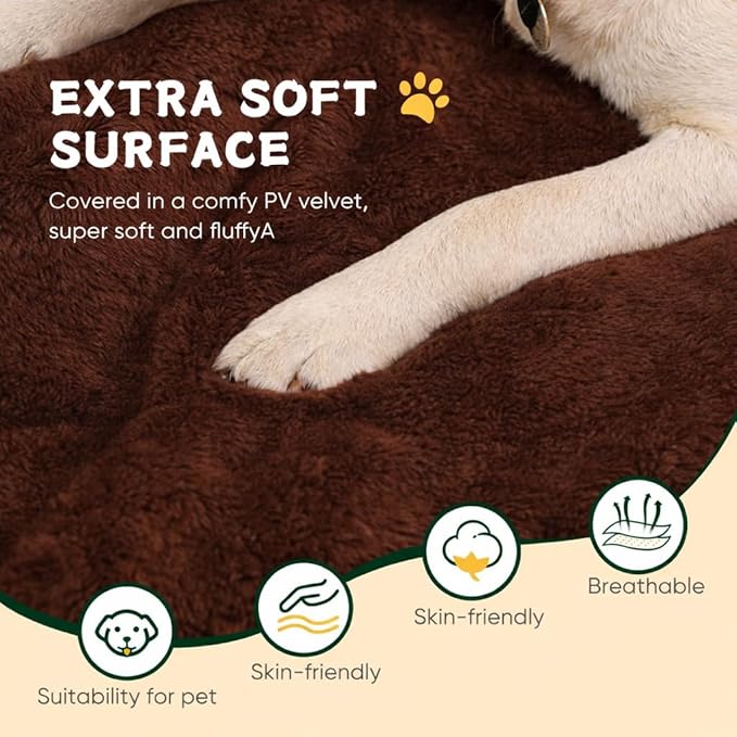Dog Crate Pad Washable for 48 Inch Crate, Plush Anti-Slip Crate Mat for Large Dogs, XL Kennel Pad for Home, Travel and Training, 48 x 30 Inch, Brown