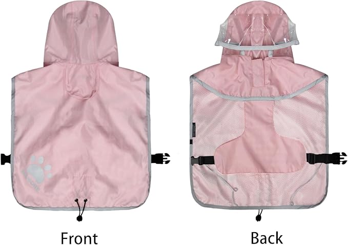 Waterproof Dog Raincoat, Reflective Adjustable Hooded Dog Rain Coat, Lightweight Breathable Pet Rain Jacket Poncho Double Layer with Leash Hole for Small Medium Large Dogs (Pink, Large)