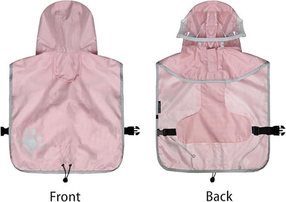 Waterproof Dog Raincoat, Reflective Adjustable Hooded Dog Rain Coat, Lightweight Breathable Pet Rain Jacket Poncho Double Layer with Leash Hole for Small Medium Large Dogs (Pink, Medium)