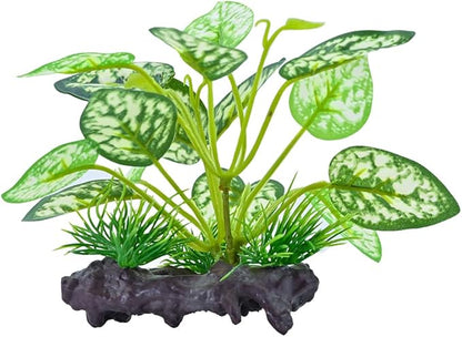 MRTIOO 2 pcs Reptile Artificial Plants, Terrarium Plants Decorations Supplies, Amphibian Habitat Hideout Tank Accessories, Rainforest Ground Plant