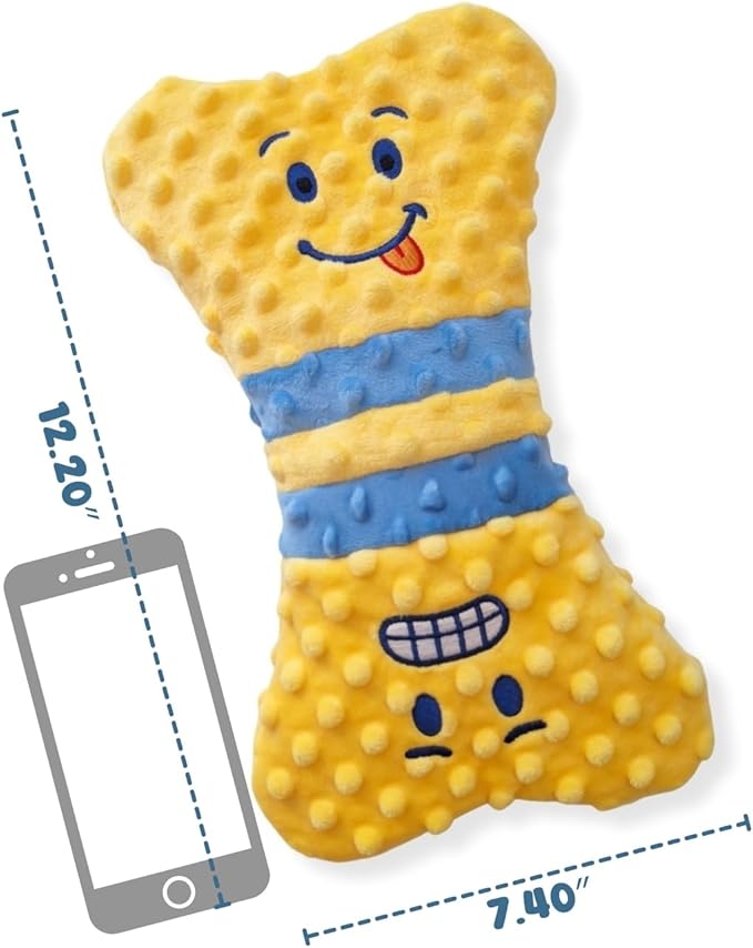 Crinkle Dog Toy – No Stuffing Dog Toy with a big Squeaker for Small,Medium & Large Breeds–Squeaky Toy - Ideal for Energetic Shaking,Fetch and Toothing–Durable Soft Pet-Safe Materials-Yellow Bone 12.2”