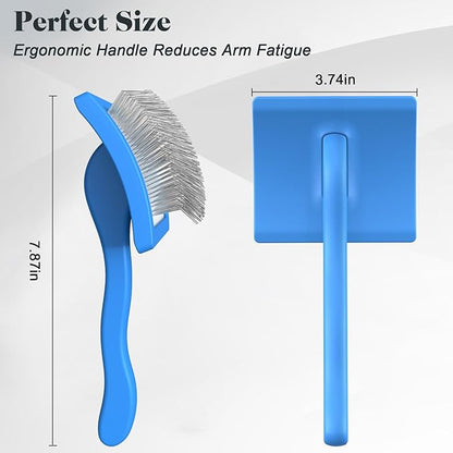 2PCS Slicker Brush for Dogs & Pet Comb,Professional Dog Grooming Brush (Goldendoodles,Poodles,Labradoodles) with Extra Long Pins to Effectively Remove Tangles, Knots and Mats (Blue, Large)