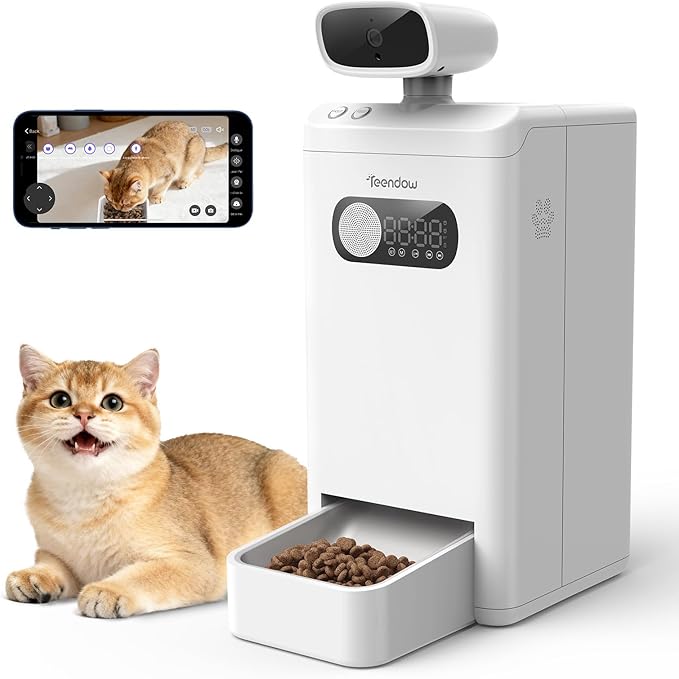 Teendow XLY-M1 Automatic Cat Feeder with Camera, 3.5L Cat Food Dispenser, AI Subscription Pet Feeder 4MP HD Video with Night Vision Timed Feeding Dry Food for Dog APP Control 5G WiFi