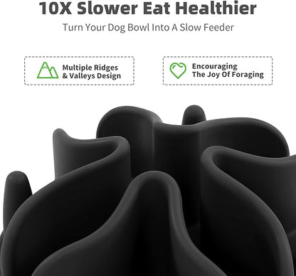 Jaoul Slow Feeder Dog Bowls Insert, Puzzle Slow Feeder Insert with 30 Octopus Suction Cups for Small Medium Large Size Dog Food Bowl (4.72 inch, Black)