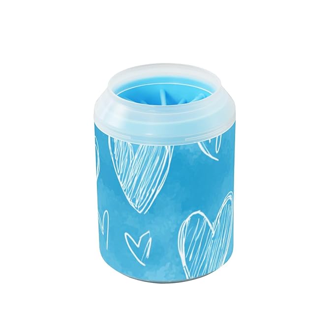 Dog Paw Cleaner Cups for Dogs Pets Foot Washer Paw Scrubber for Medium Small Dogs Cats Cleaning Cup White Hearts Sky Blue