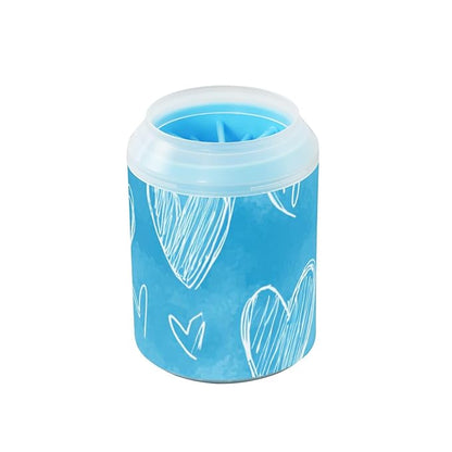 Dog Paw Cleaner Cups for Dogs Pets Foot Washer Paw Scrubber for Medium Small Dogs Cats Cleaning Cup White Hearts Sky Blue