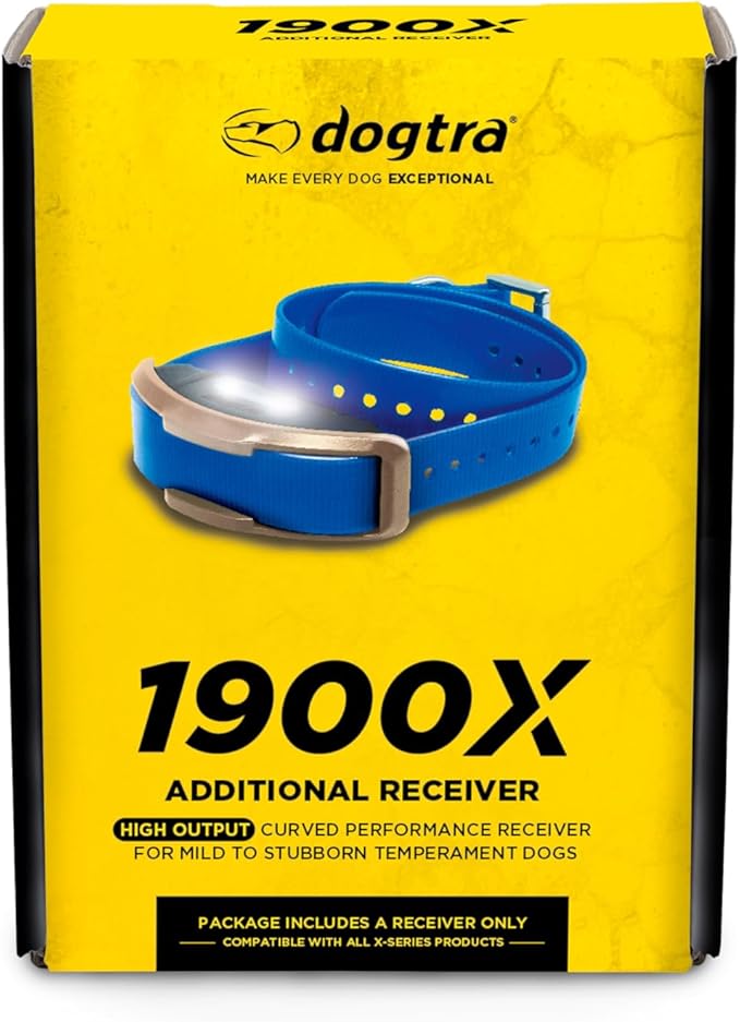 Dogtra 1900X E-Collar Additional Receiver 35 lbs+, 3/4 Mile Range, LED Light, 100 Levels of Precise Control for Stubborn Dogs, Waterproof, Boost for Quick Recall, Vibration, Safety Lock & Tone