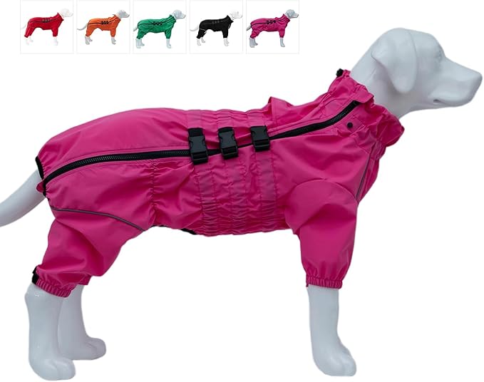 Dogs Waterproof Jacket, Lightweight Waterproof Jacket Reflective Safety Dog Raincoat Windproof Snow-Proof Dog Vest for Small Medium Large Dogs Rosered 5XL