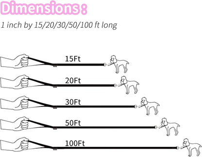 HIKISS Long Dog Leash Obedience Recall Training Agility Lead with Thickening Material for Large Dog - 15ft 20ft 30ft 50ft 100ft Training Leash(Pink 20ft)