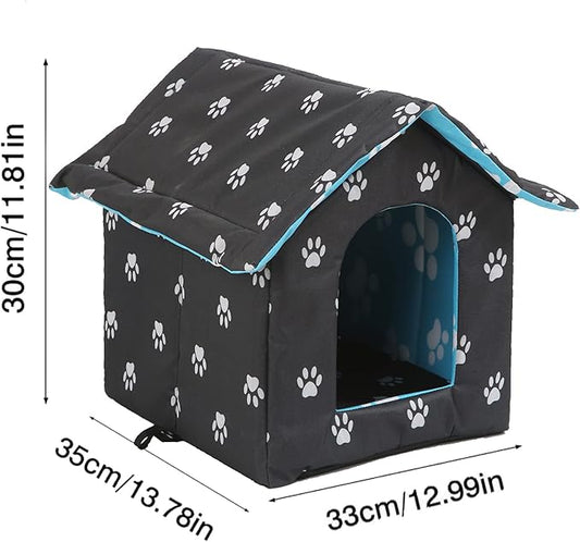 VARMTOR Outdoor Cat House, Cat Houses for Outdoor Cats, Weatherproof Warm and Insulated Cat House with Transparent Curtain Pet House, Stray Cats Shelter (Black,Small-Houses)