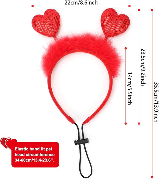 BWOGUE Valentine's Day Dog Costume Red Love Hearts Dog Headband with Collar Holiday Birthday Party Headwear Costume Gift for Small Medium Dogs