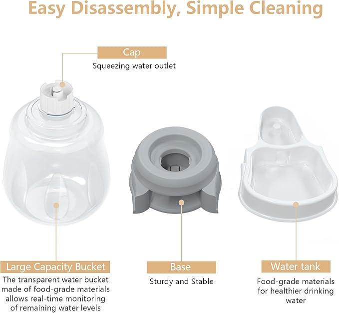 STALTWO 1 Gallon Automatic Dog Water Bowl Dispenser,Large Capacity Water Feeder for Cats and Dogs, BPA-Free,1 Gallon Grey