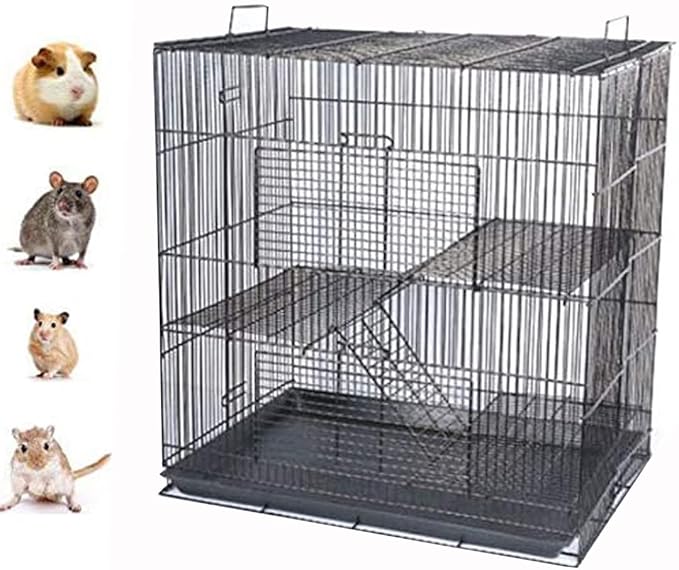 3-Level Foldable Ferret Chinchilla Sugar Glider Rats Animal Chewproof Metal Carrier Travel Cage Tight 3/8 Inch Wire Spacing Prevent Escape with Cross Shelves and Ladders Easy Clean Pull Out Tray