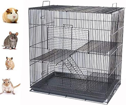 3-Level Foldable Ferret Chinchilla Sugar Glider Rats Animal Chewproof Metal Carrier Travel Cage Tight 3/8 Inch Wire Spacing Prevent Escape with Cross Shelves and Ladders Easy Clean Pull Out Tray