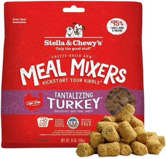 Stella & Chewy's Freeze-Dried Raw Tantalizing Turkey Meal Mixers- Dog Food Topper and Mixer - Made with 95% Cage-Free Turkey, Organs & Bone - Perfect for Picky Eaters - Grain-Free - 18 oz