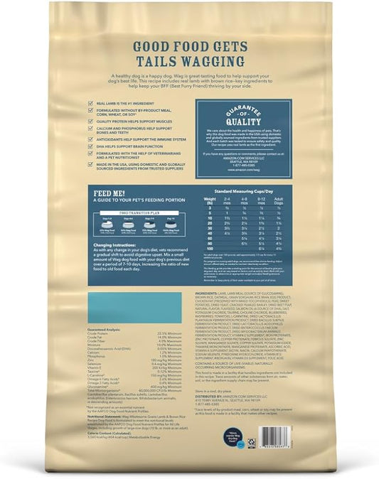 Amazon Brand - Wag Adult Premium Nutrition Dry Dog Food, Supports Stomach and Skin Health, Lamb and Brown Rice, 30 lb Bag