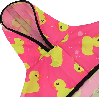 HDE Dog Raincoat Jacket Reflective Adjustable Hooded Pet Poncho Rain Coat with Leash Hole for Small to X-Large Dogs Pink Ducks - L