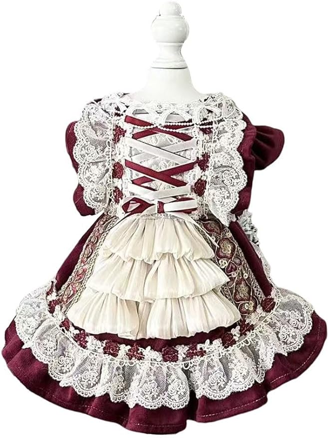 Fashion Sweet Puppy Dog Lace Princess Dress for EXTRAL Small and Small Dog B-WineRed XLL