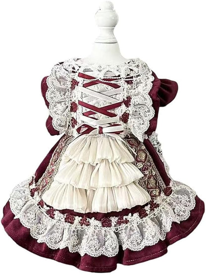 Fashion Sweet Puppy Dog Lace Princess Dress for EXTRAL Small and Small Dog B-WineRed XLL