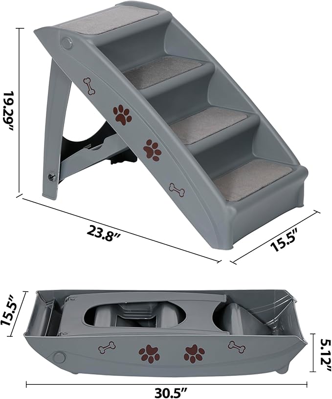 ZENY Folding Dog Stairs, Portable Indoor/Outdoor Pet Steps for Bed, Couch & Car, Pet Staris for Small Pet Dog/Cat, Grey