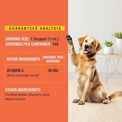 Vitamin C for Dogs, Helps Support Immune System, Vitamin C Liquid Supplement, Dog Immune Booster, Bacon Flavored, 8oz