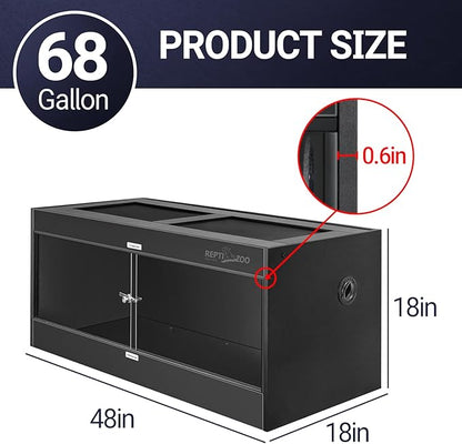 REPTI ZOO 68 Gallon PVC Reptile Terrariums, 48x18x18 Reptile Tanks Enclosure for Bearded Dragon Ball Python Snake Gecko, PVC Reptile Lounge Habitat with Glass Sliding Door & Top Screen Ventilation