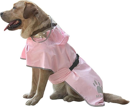 Waterproof Dog Raincoat, Reflective Adjustable Hooded Dog Rain Coat, Lightweight Breathable Pet Rain Jacket Poncho Double Layer with Leash Hole for Small Medium Large Dogs (Pink, 3X-Large)