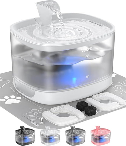Veken Cat Water Fountain with Detachable Tank, Easy to Clean & Assemble, 84oz/2.5L Automatic Pet Drinking Dispenser with Quiet Operation & LED Light for Cats, Dogs and Small Pets, White