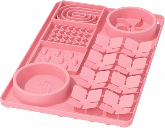 Slow Feeder Bowl for Dogs and Cats, Silicone Lick Mat & Snuffle Mat with Suction Cups - Interactive Puzzle Feeder, Slow Eating, Keep Busy and Reduce Vomiting (15.75" x 10.5" Pink)
