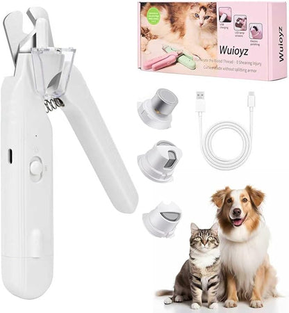 2-in-1 Dog Nail Grinder & Dog Nail Clippers- Gentle Drill Trimmer with Led Light for Large Medium Small Dogs Cats Pets Claw(White)