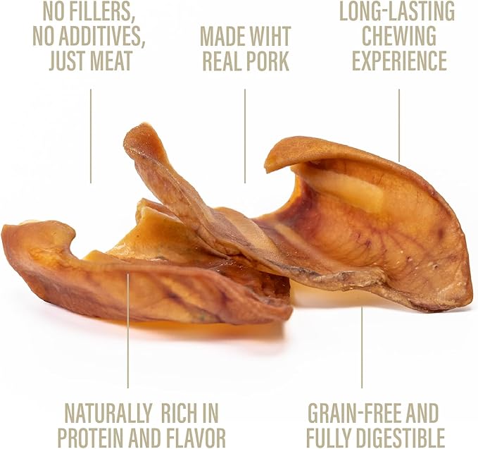 Chewer's Joy Pig Ears for Dogs – 12 Count – Natural Chew Treats – Long-Lasting, Single Ingredient, Oven-Baked – Great for Dental Health and Stress Relief