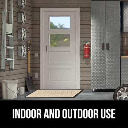 GORILLA GRIP 100% Waterproof All-Season WeatherMax Doormat 35x23, US Designed Natural Rubber, Stain and Fade Resistant, Low Profile Indoor Outdoor Door Mats, Easy Clean Patio Mat, Modern Latte