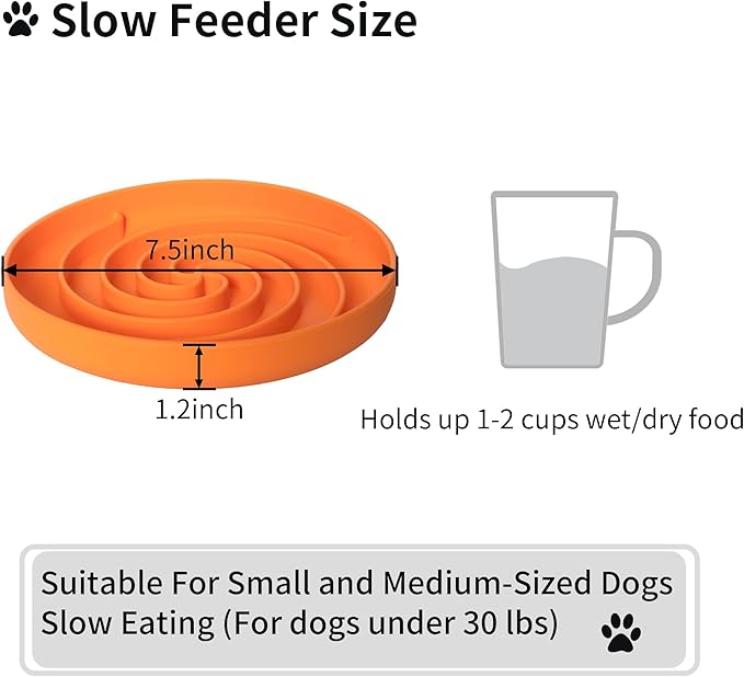 Slow Feeder Dog Bowls, Dishwasher Microwave Safe Silicone Puppy Puzzle Bowl with Non-Slip Design for Eating (Green and Orange)