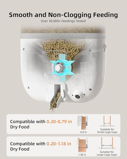 Sandpoy Hanging Automatic Rabbit Feeder with 1080P Camera, 62oz Storage, Multiple Pet Cage Compatibility, Customized Feeding Schedule- Perfect for Ferrets, Cats, Guinea Pigs, Chinchilla and Hedgehog