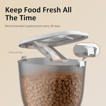 5L/21 Cup Automatic Cat Feeder, Timed Cat Food Dispenser, Automatic Pet Feeders Up to 6 Meals 1-20 Portion, Dual Power Supply Cats Feeder with Stainless Steel, Pet Dry Food Dispenser for Cats & Puppy